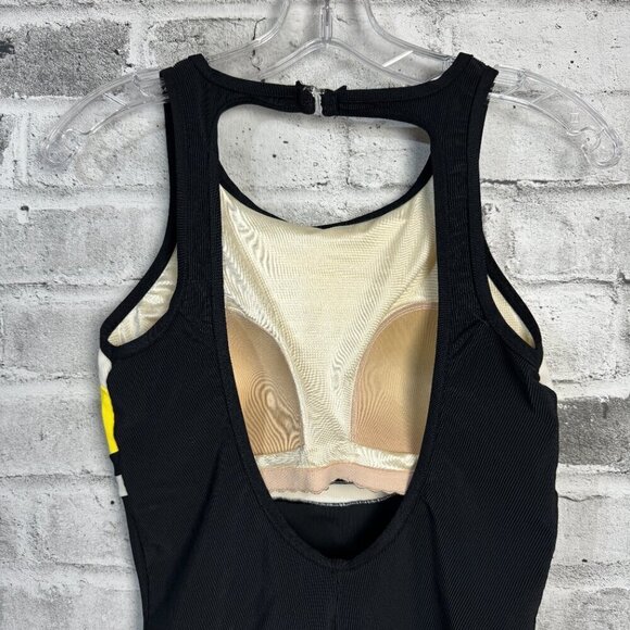 Vintage Black Yellow Colour Block High Square Neckline One Piece Swimsuit - Picture 5 of 10